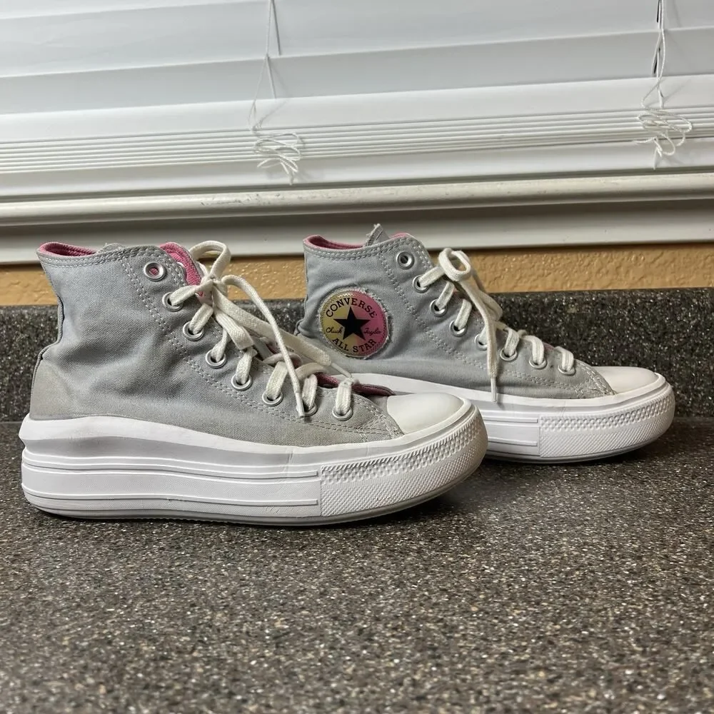 Converse All Star Hi Top Women 6.5 Gray Canvas Sneaker Lace Up Platform Junior 6